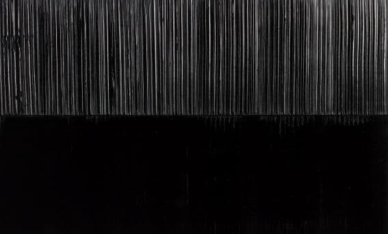 Black painting, striated upper field over a flat black ground
